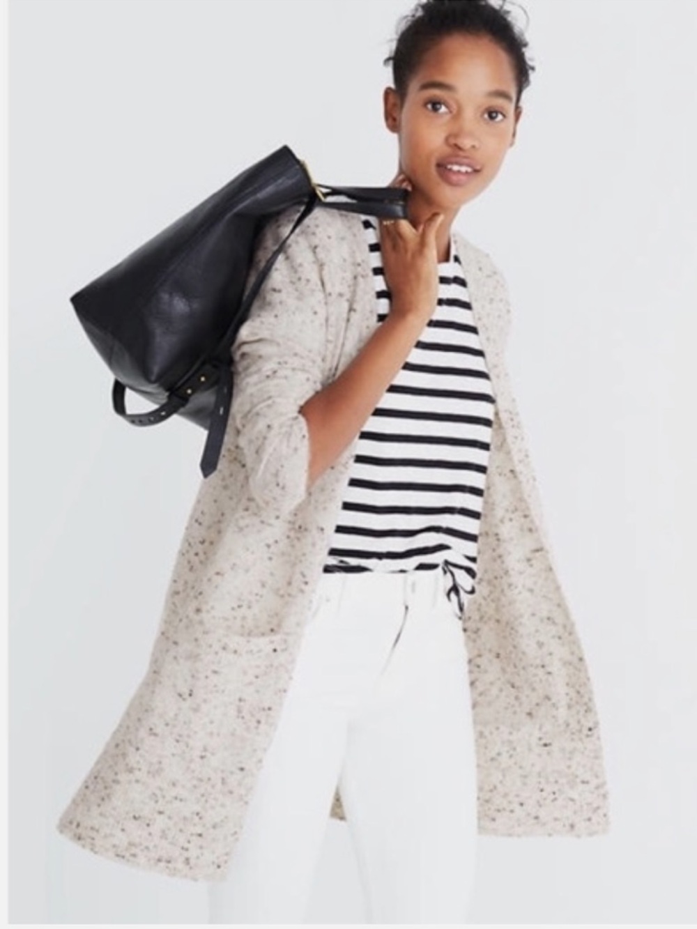 Madewell | Oversized Grey Speckled Open Cardigan | Wool Blend | Small